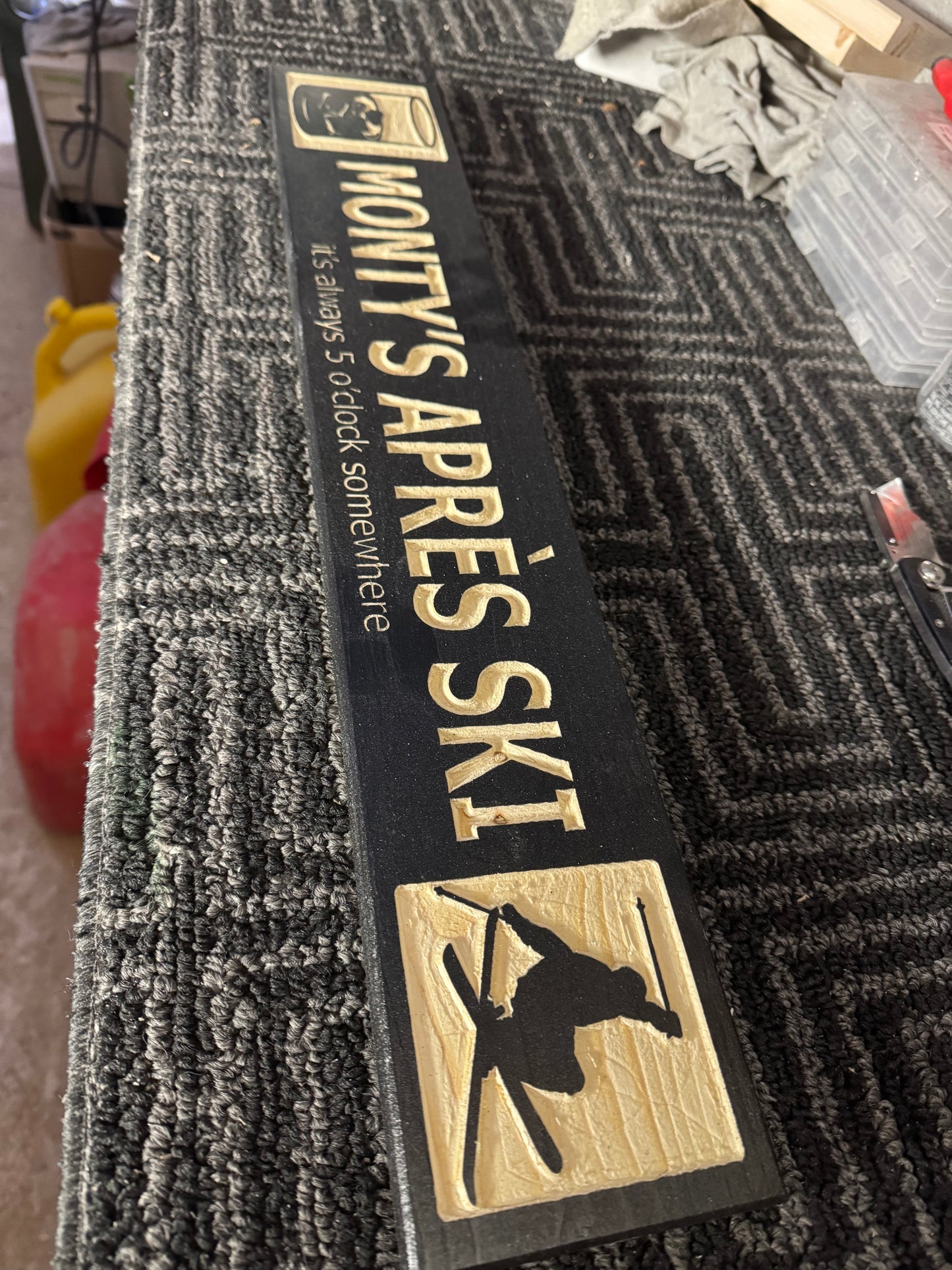 4 x 24 and larger Ski Trail Inspired personalized wood carved sign