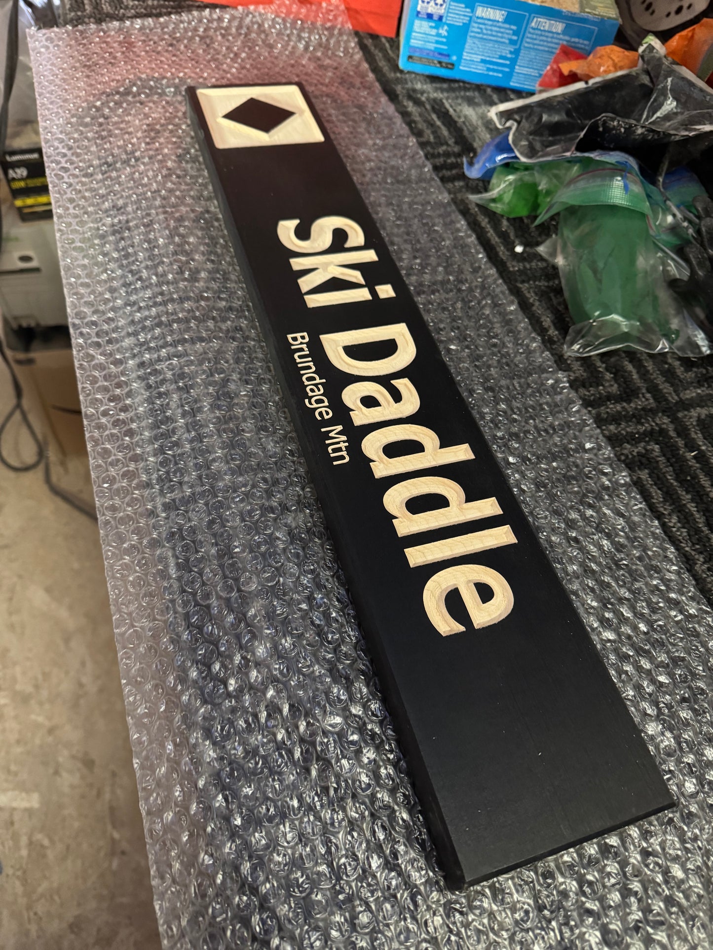 4 x 24 and larger Ski Trail Inspired personalized wood carved sign