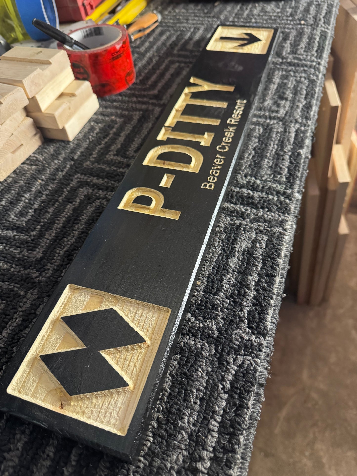 4 x 24 and larger Ski Trail Inspired personalized wood carved sign