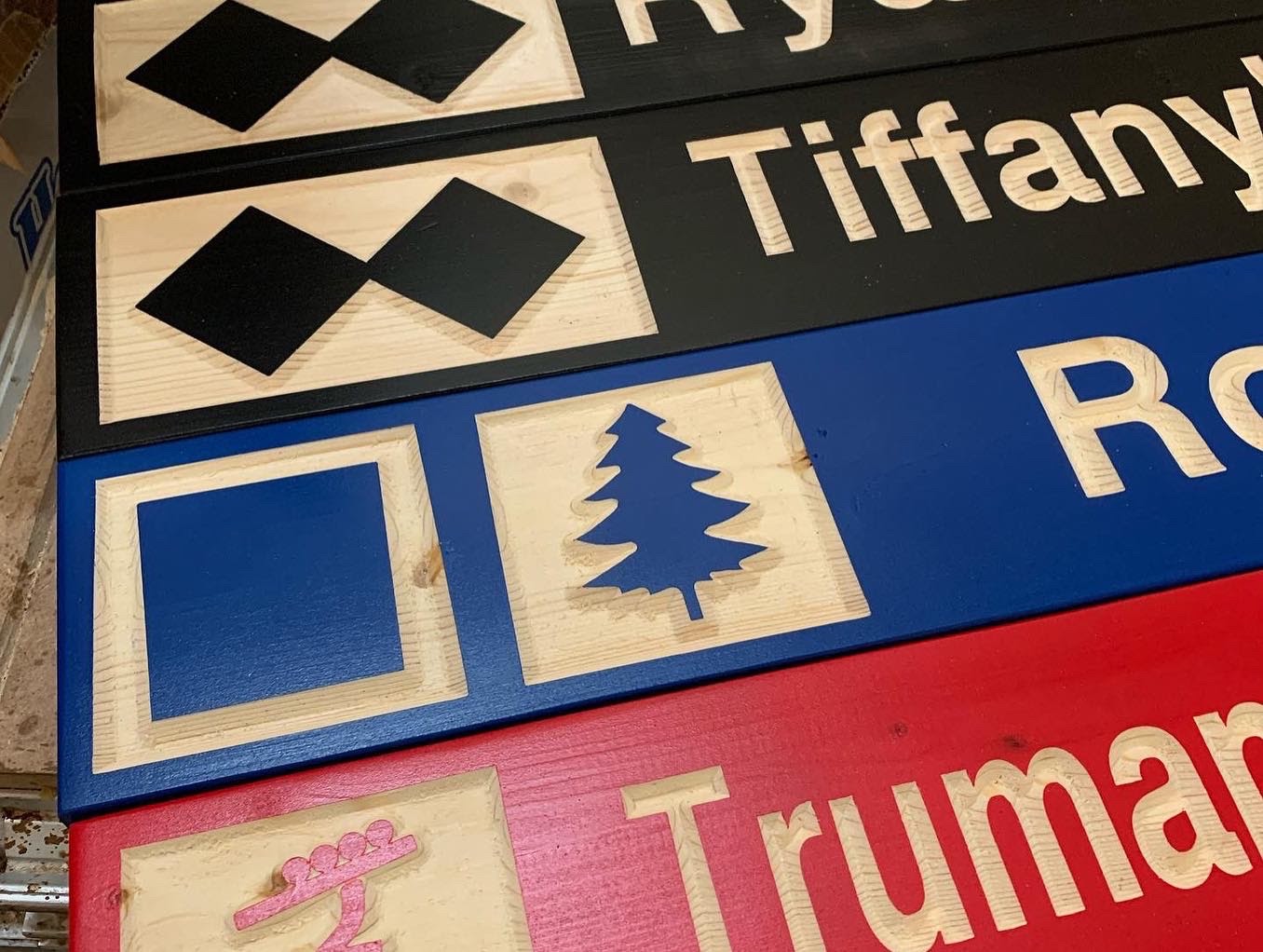 4 x 24 and larger Ski Trail Inspired personalized wood carved sign