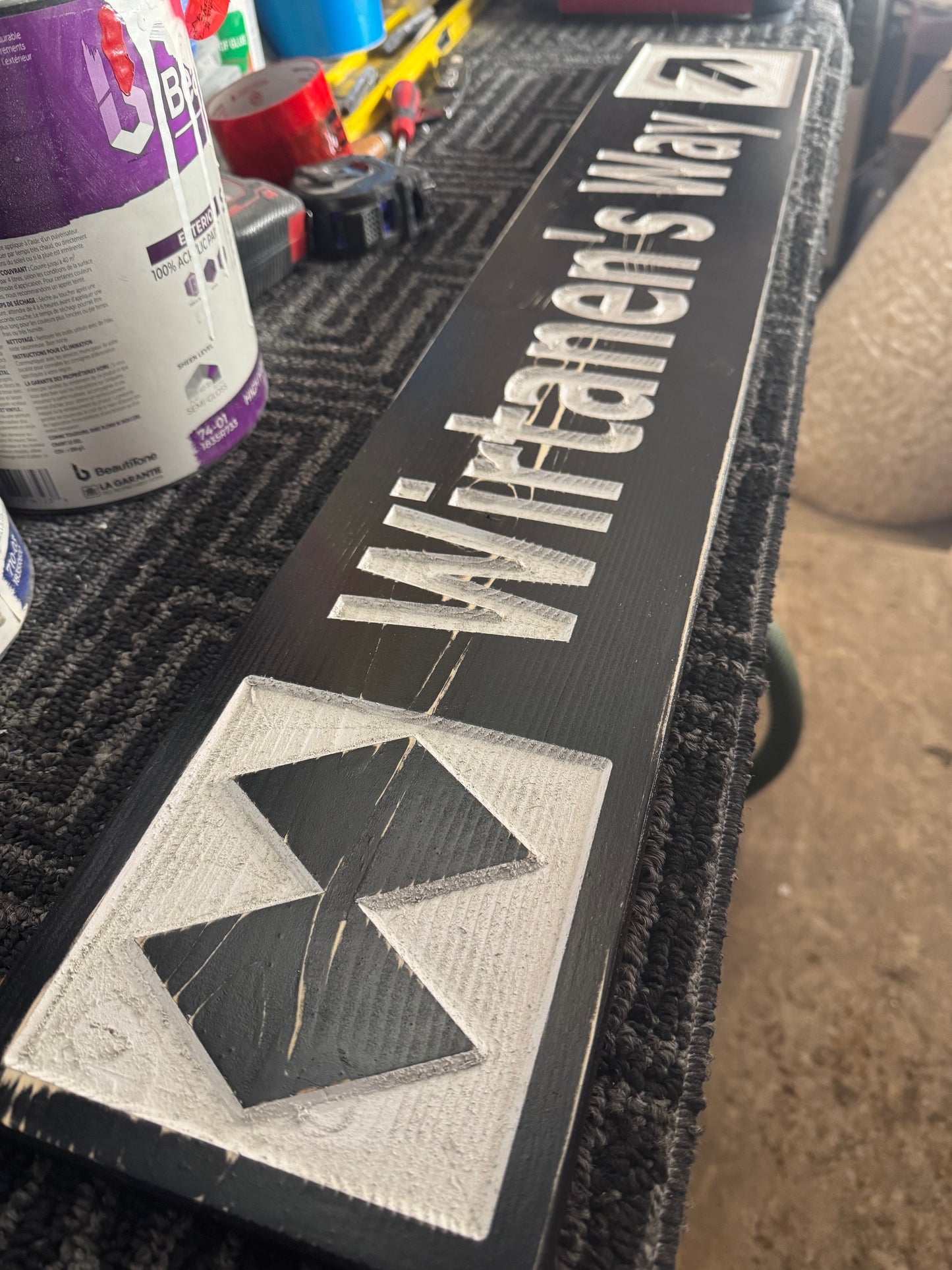 4 x 24 and larger Ski Trail Inspired personalized wood carved sign