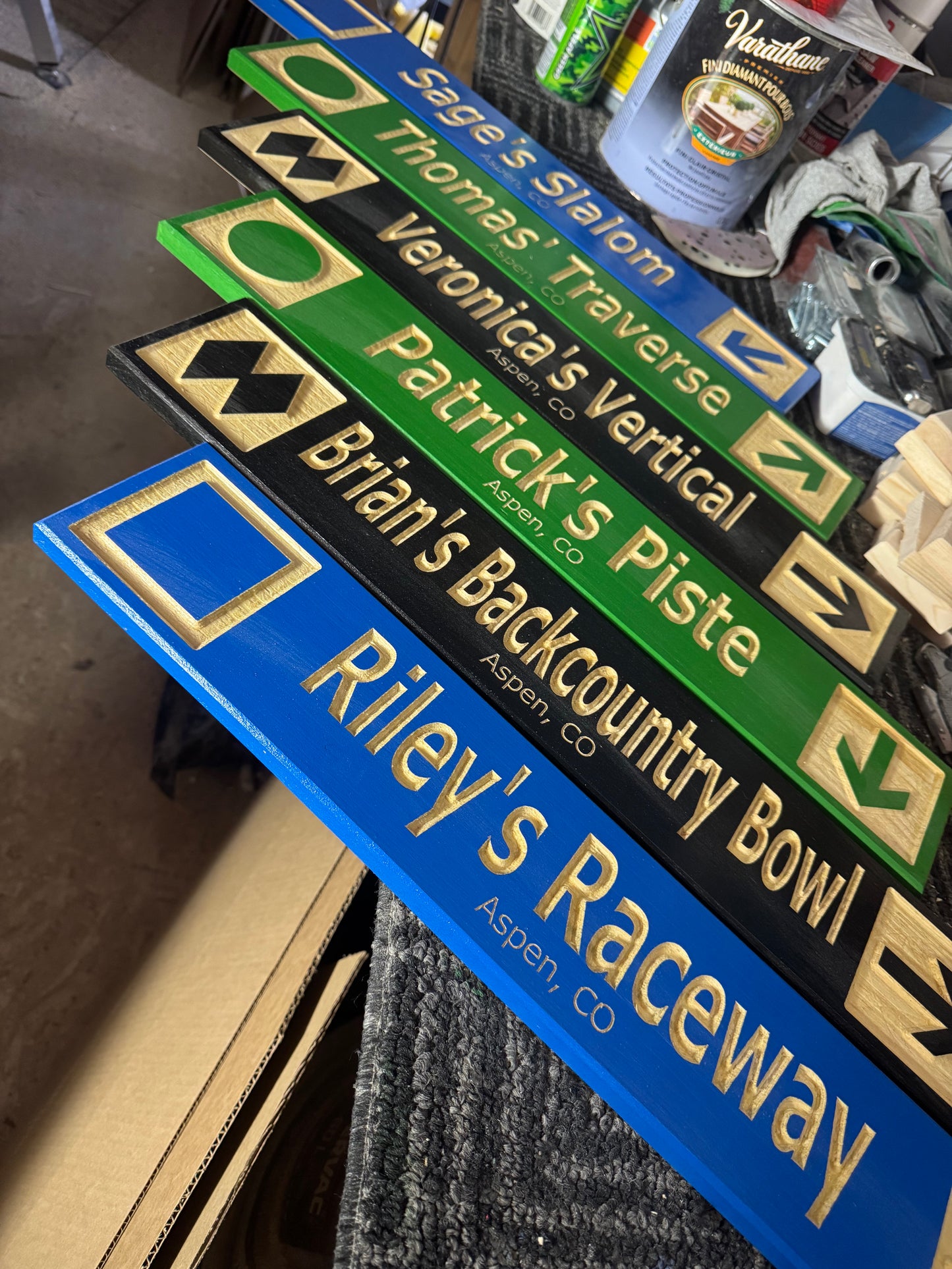 4 x 24 and larger Ski Trail Inspired personalized wood carved sign