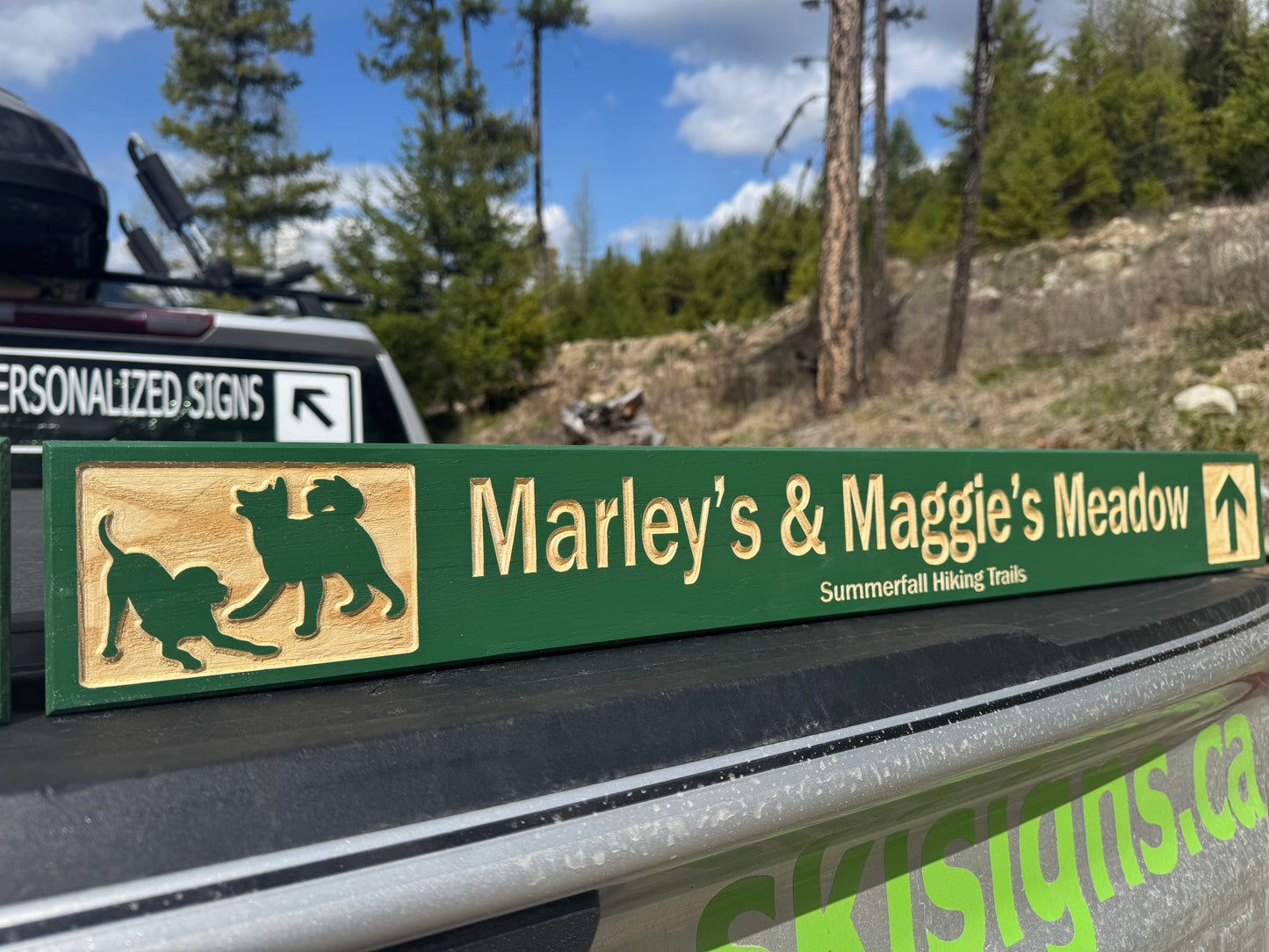 4 x 24 and larger Ski Trail Inspired personalized wood carved sign