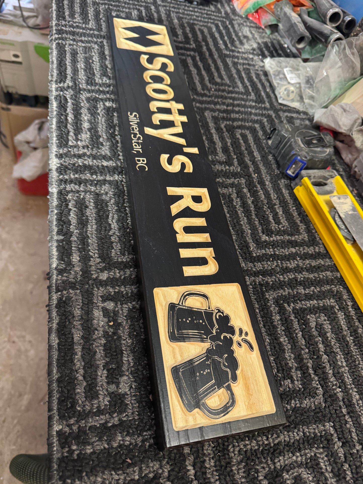 4 x 24 and larger Ski Trail Inspired personalized wood carved sign