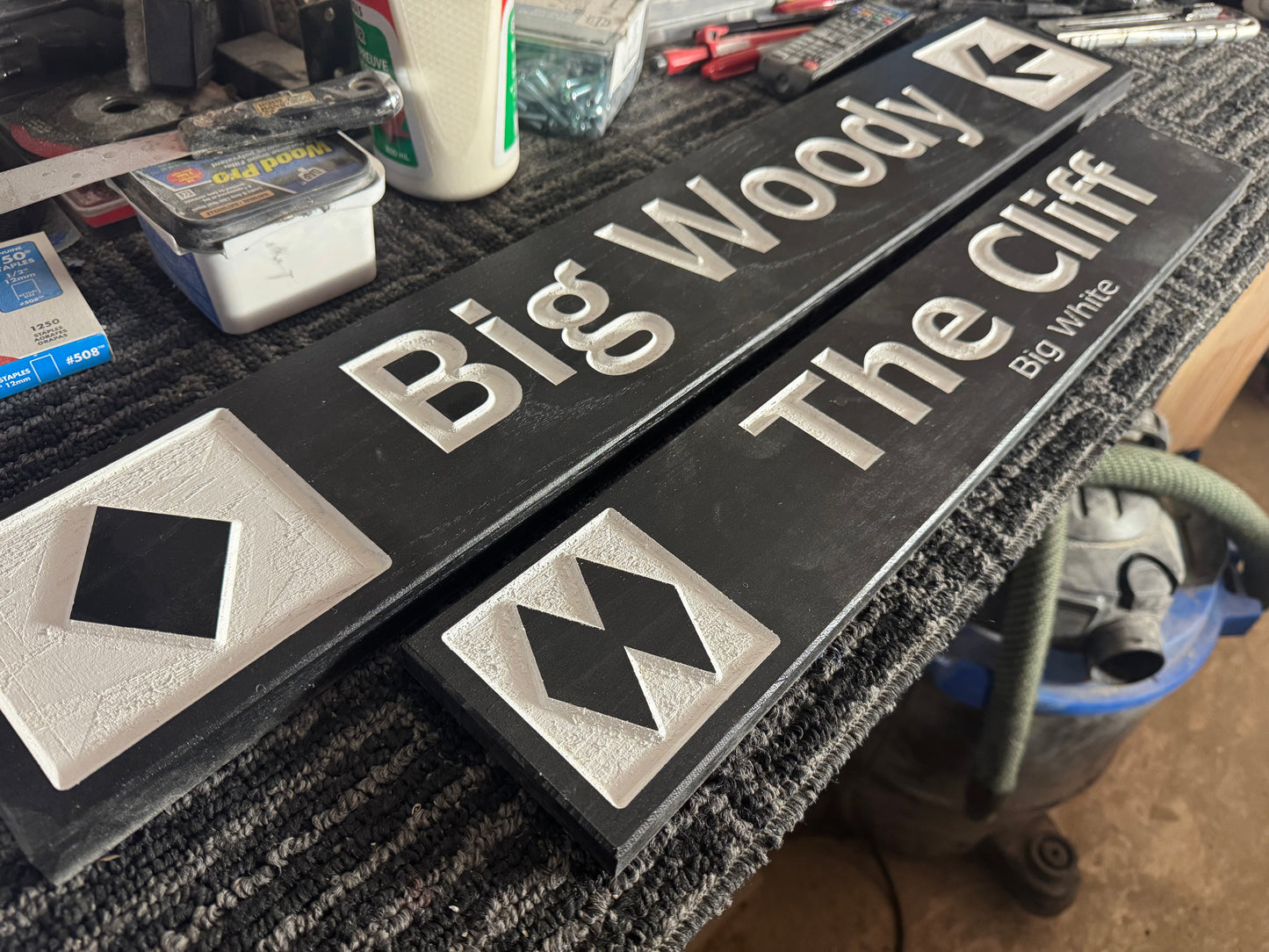 4 x 24 and larger Ski Trail Inspired personalized wood carved sign