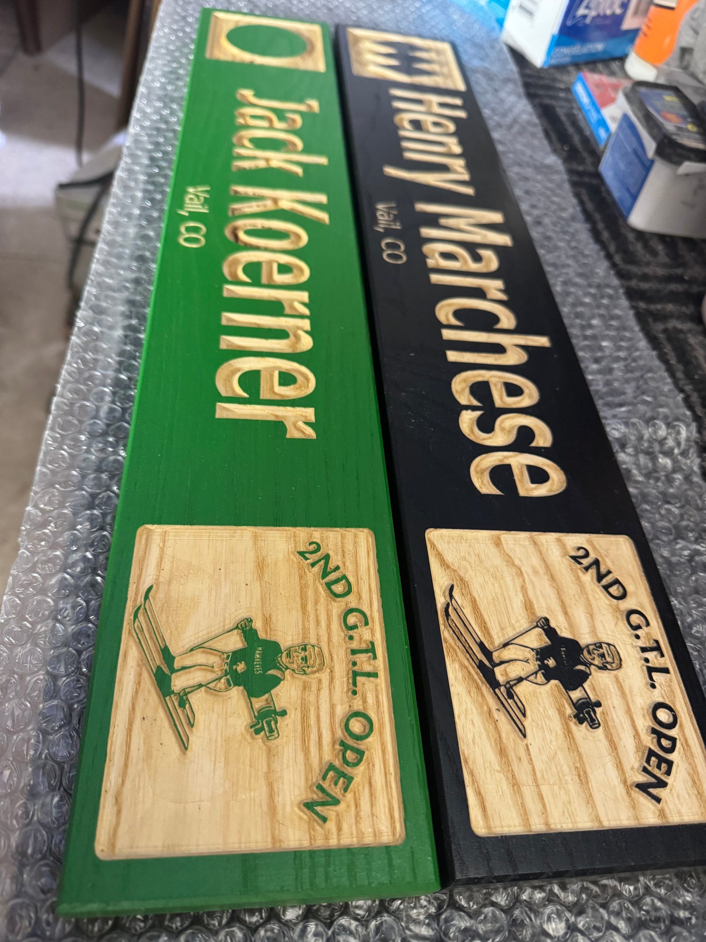4 x 24 and larger Ski Trail Inspired personalized wood carved sign