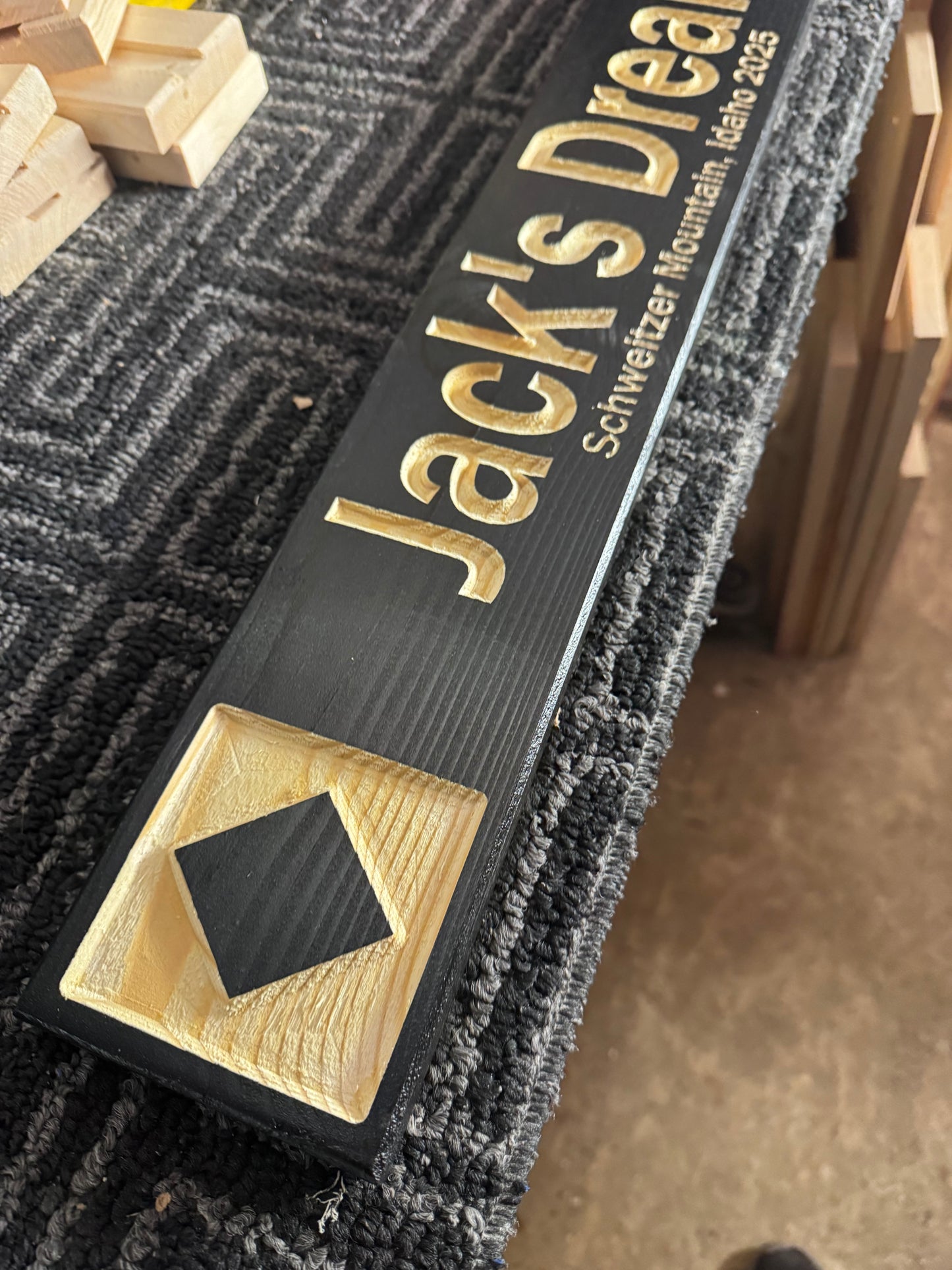 4 x 24 and larger Ski Trail Inspired personalized wood carved sign