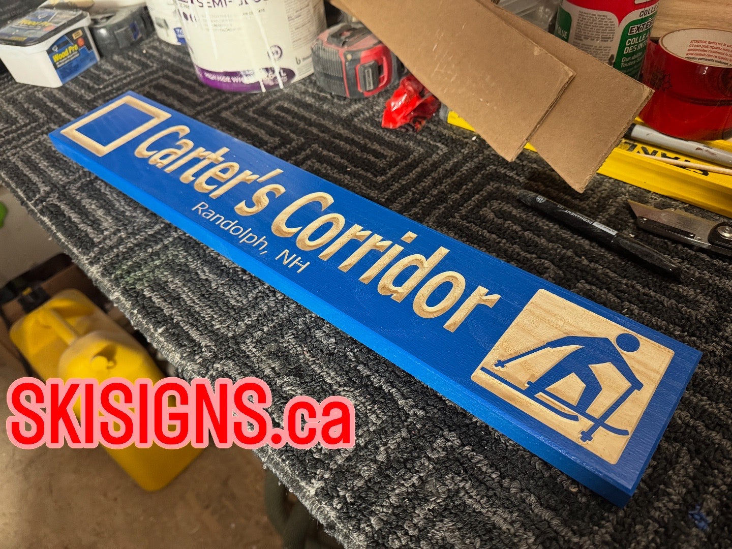 4 x 24 and larger Ski Trail Inspired personalized wood carved sign