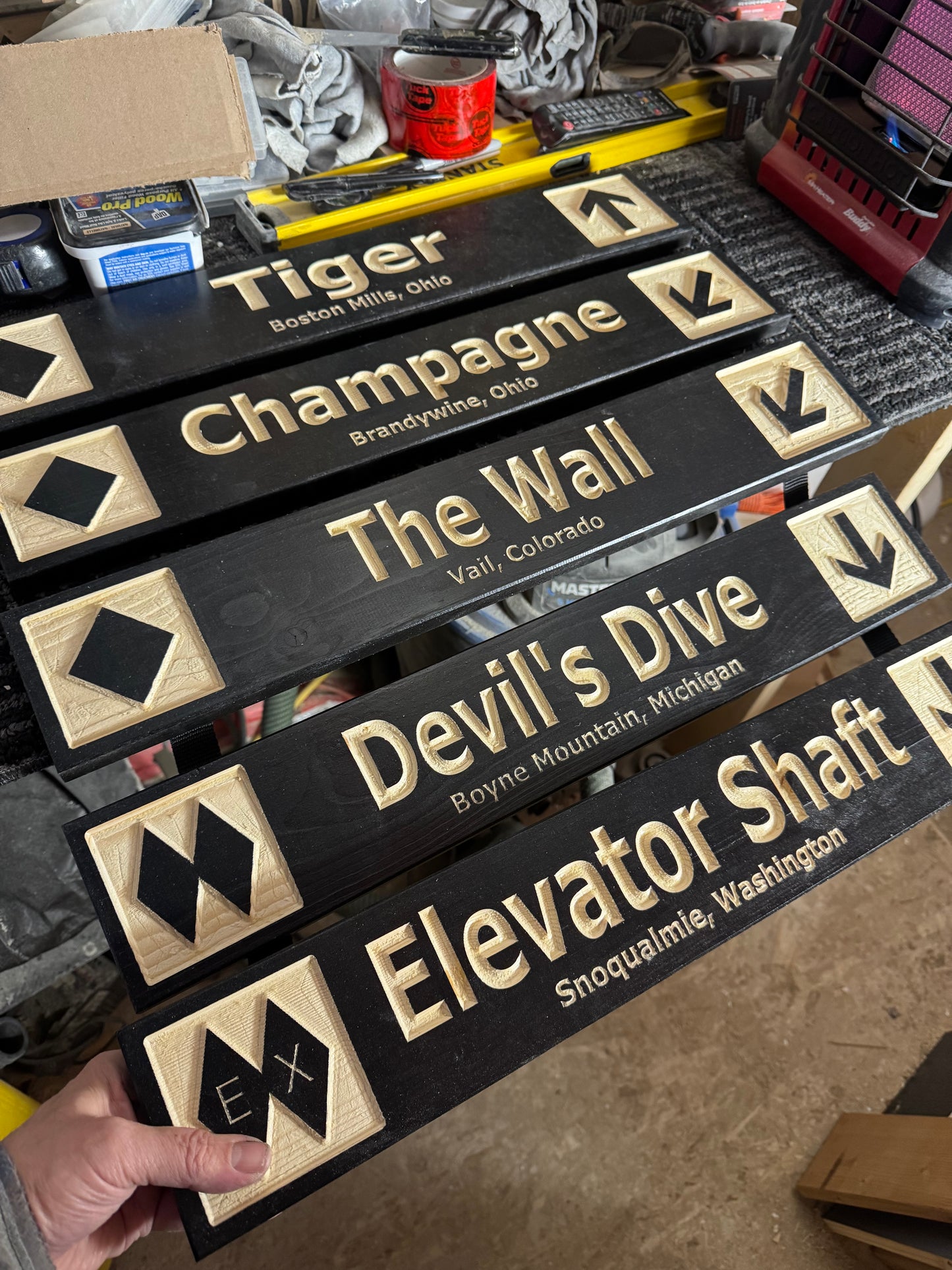 4 x 24 and larger Ski Trail Inspired personalized wood carved sign