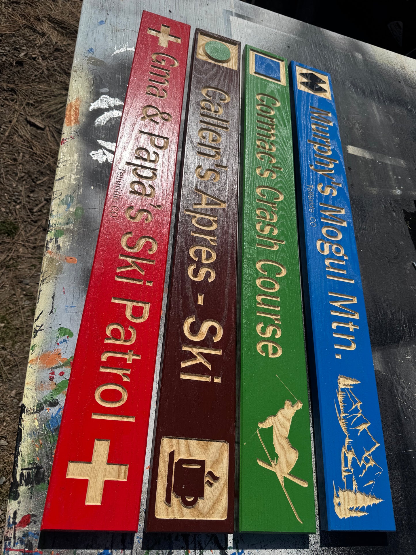 4 x 24 and larger Ski Trail Inspired personalized wood carved sign