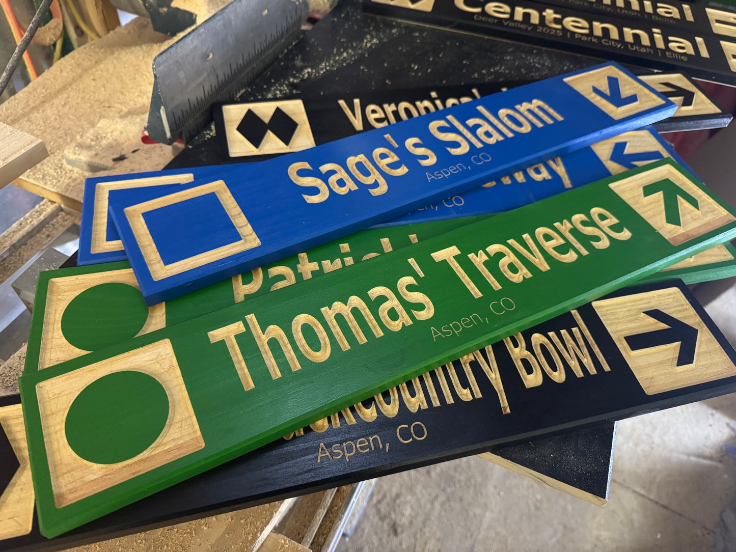 4 x 24 and larger Ski Trail Inspired personalized wood carved sign