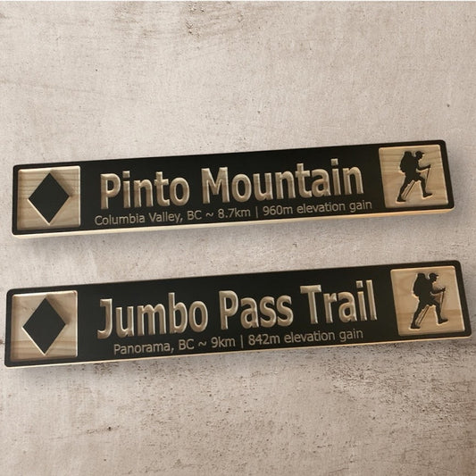 Hiking Trail Inspired personalised wood carved sign (24" +) angle 2