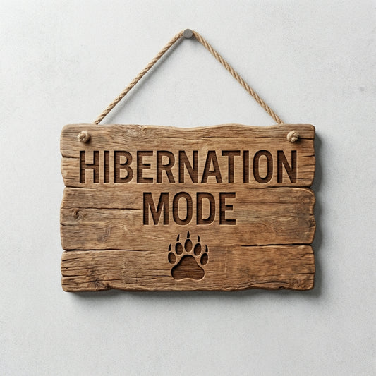 "Hibernation Mode" Sign | Carved Wood Bear Paw Decor