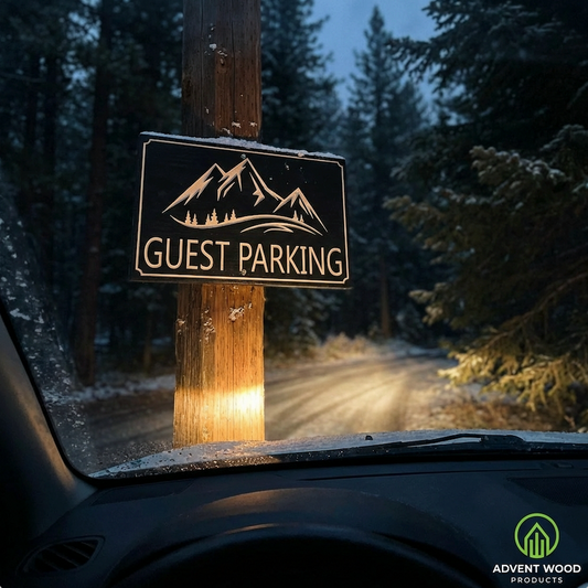 Guest Parking Mountain-scape wood carved sign