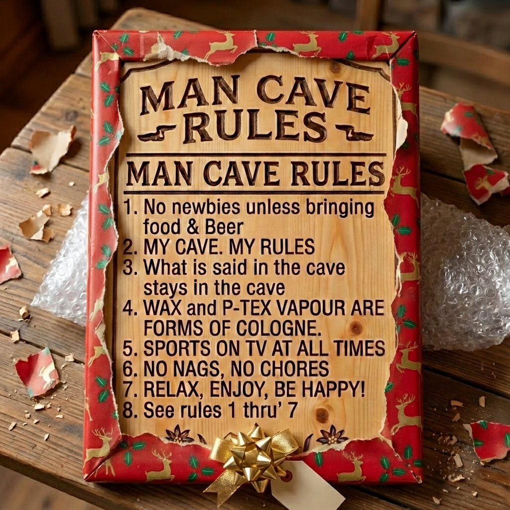 "Man Cave Rules" Alpine Themed Wood Sign