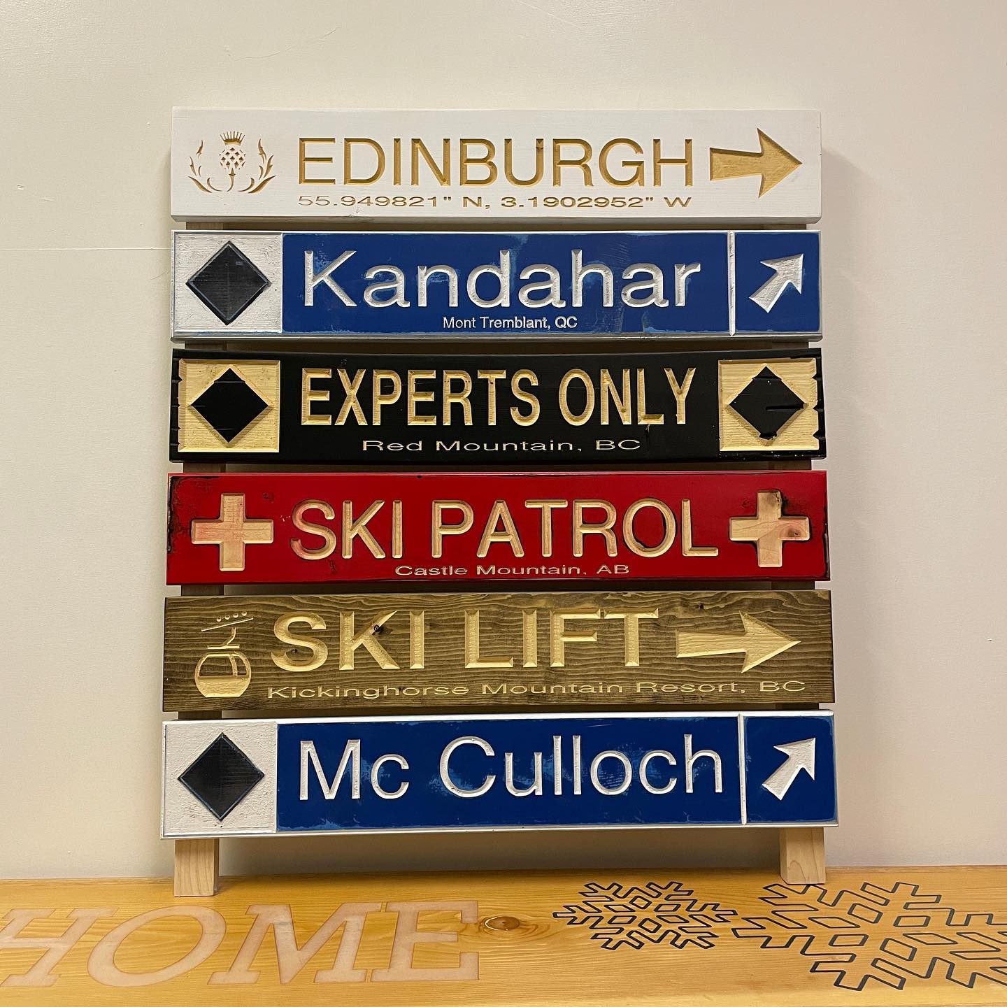 4 x 24 and larger Ski Trail Inspired personalized wood carved sign