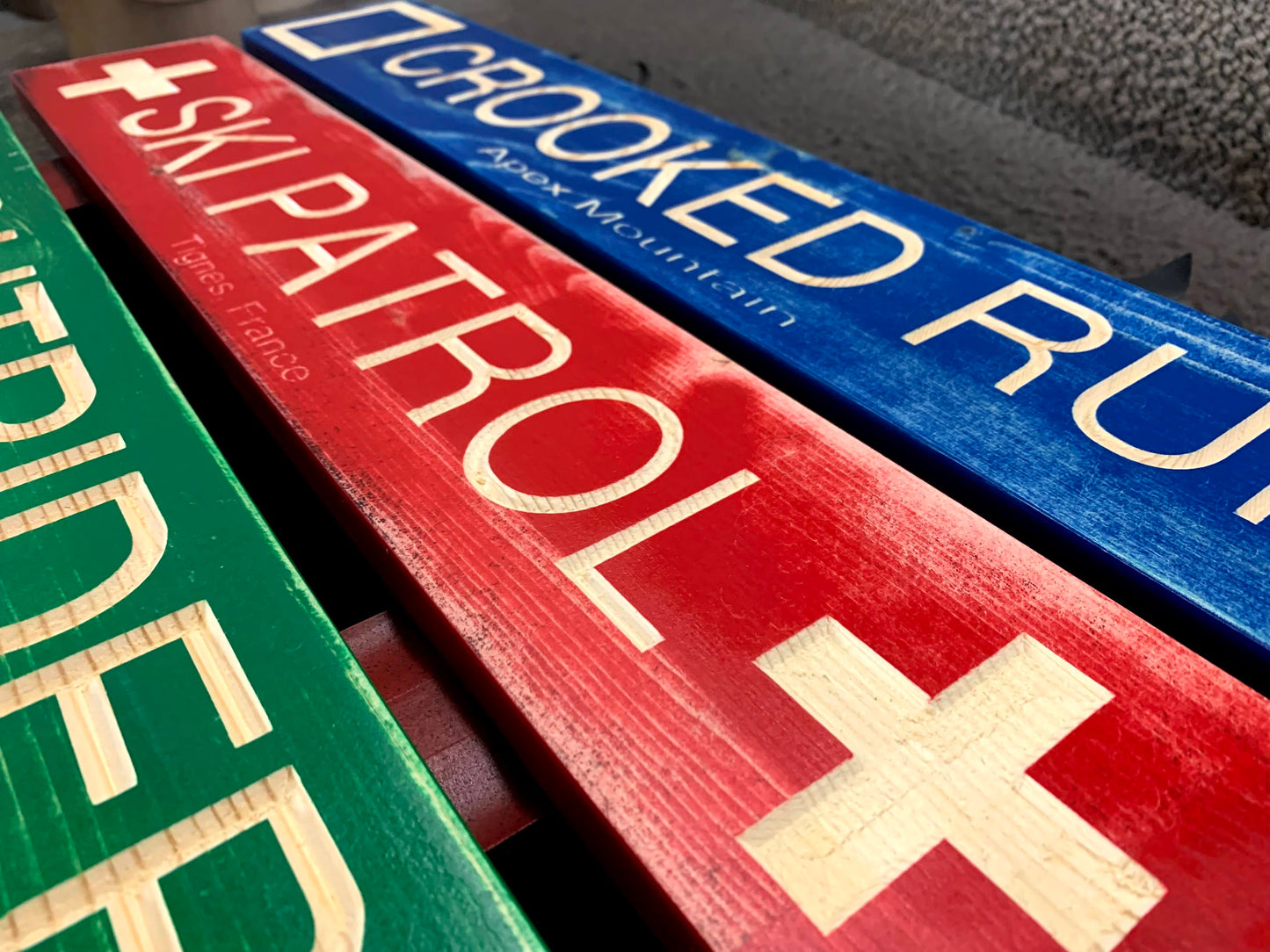 4 x 24 and larger Ski Trail Inspired personalized wood carved sign