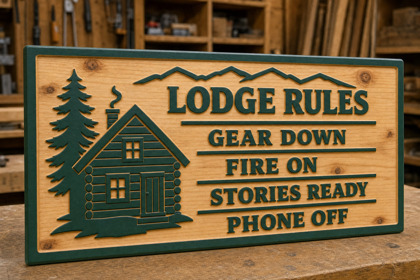 Lodge Rules — CNC-Carved Wood Sign | Ready to Hang