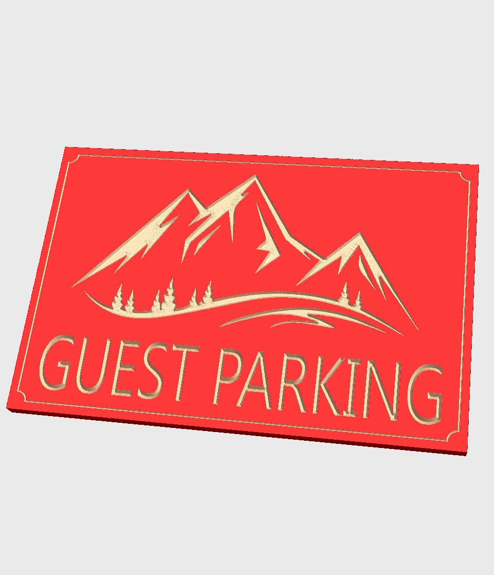 Guest Parking Mountain-scape wood carved sign - Advent Wood Products