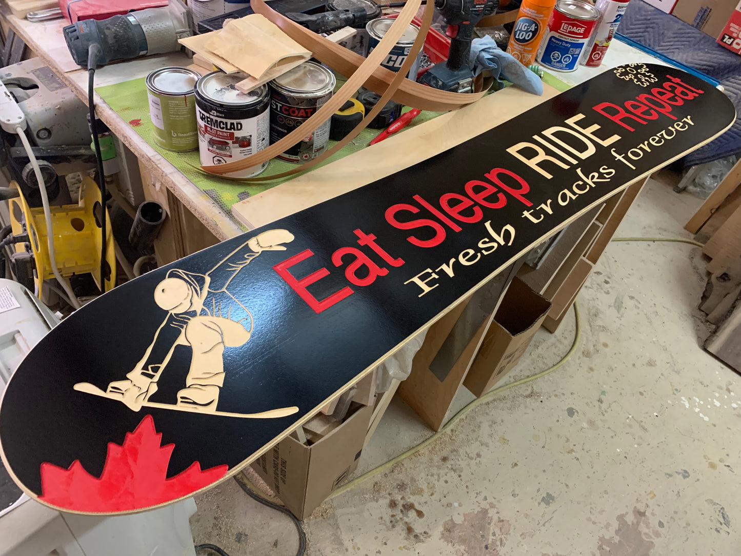 Snowboard personalized wood carved sign - Advent Wood Products