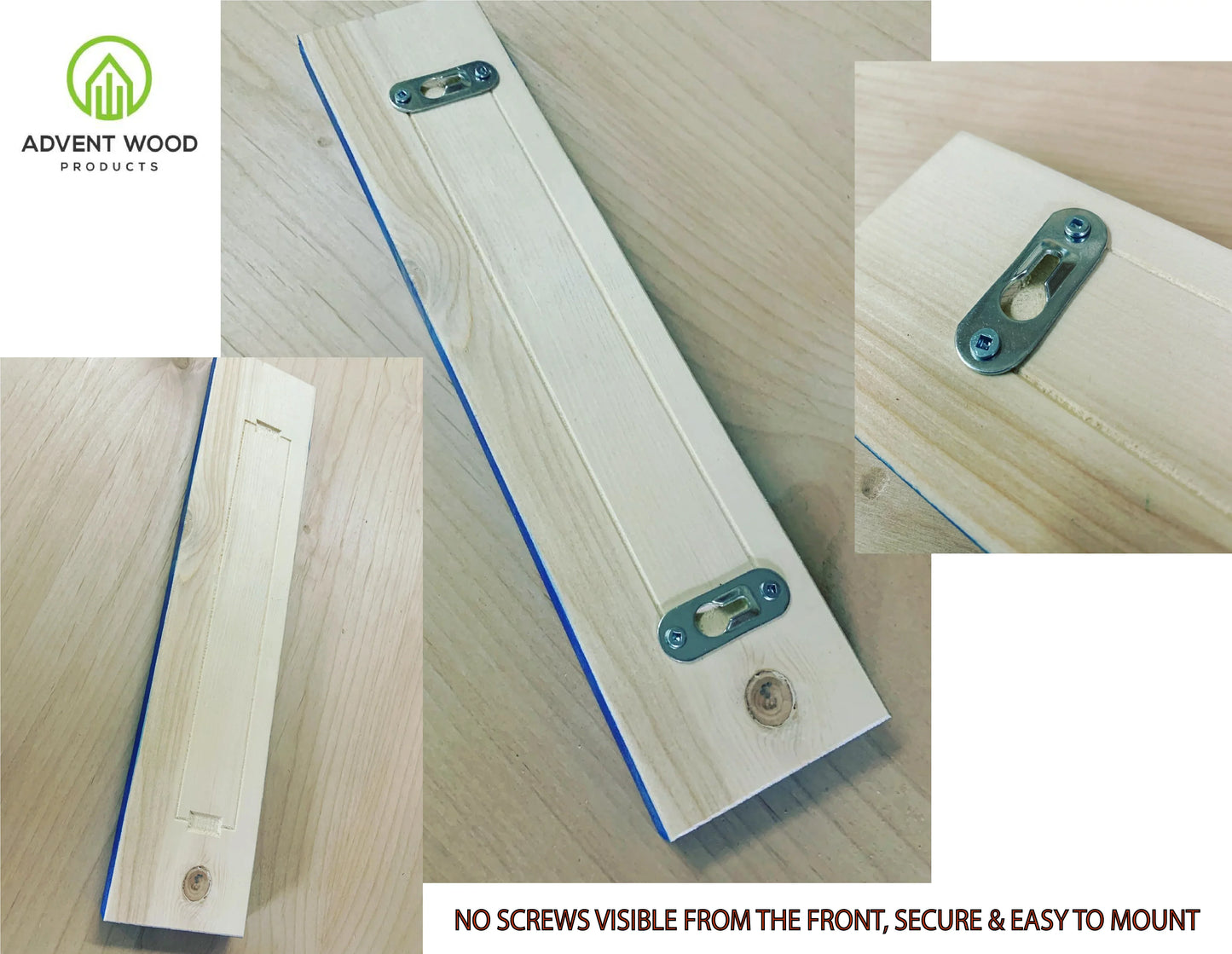 Wood sign back with metal keyhole hangers for easy, hidden wall mounting