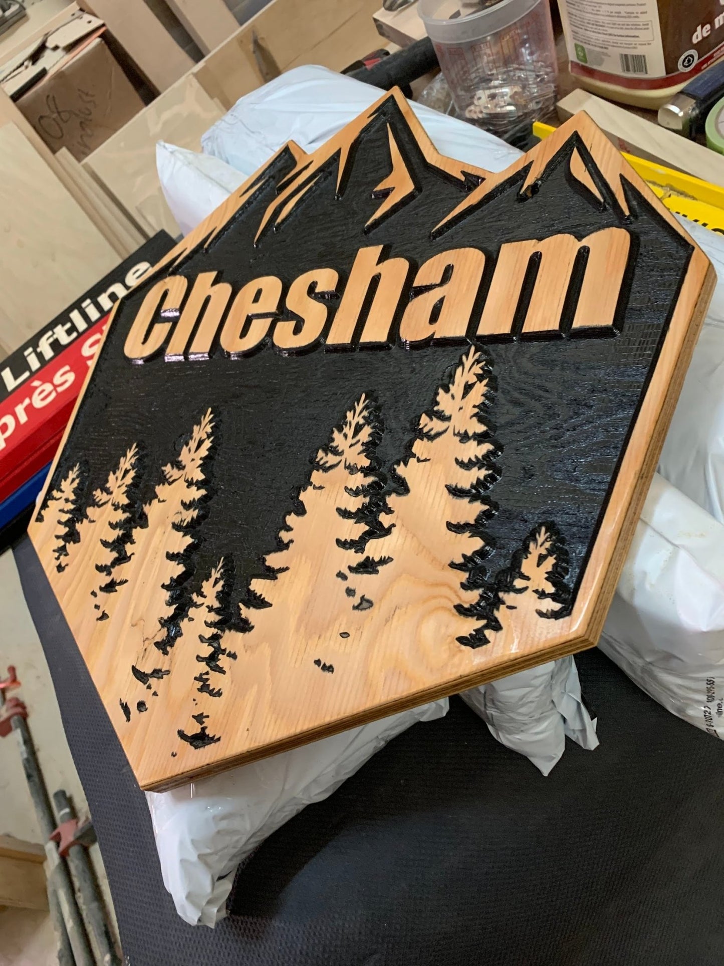 Mountain & Trees Family Name Sign - Advent Wood Products