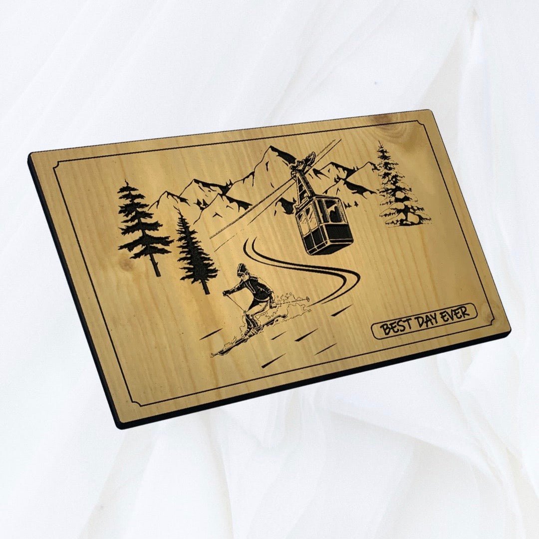 Powder skier personalized carved wood art 24" x 16" - Advent Wood Products