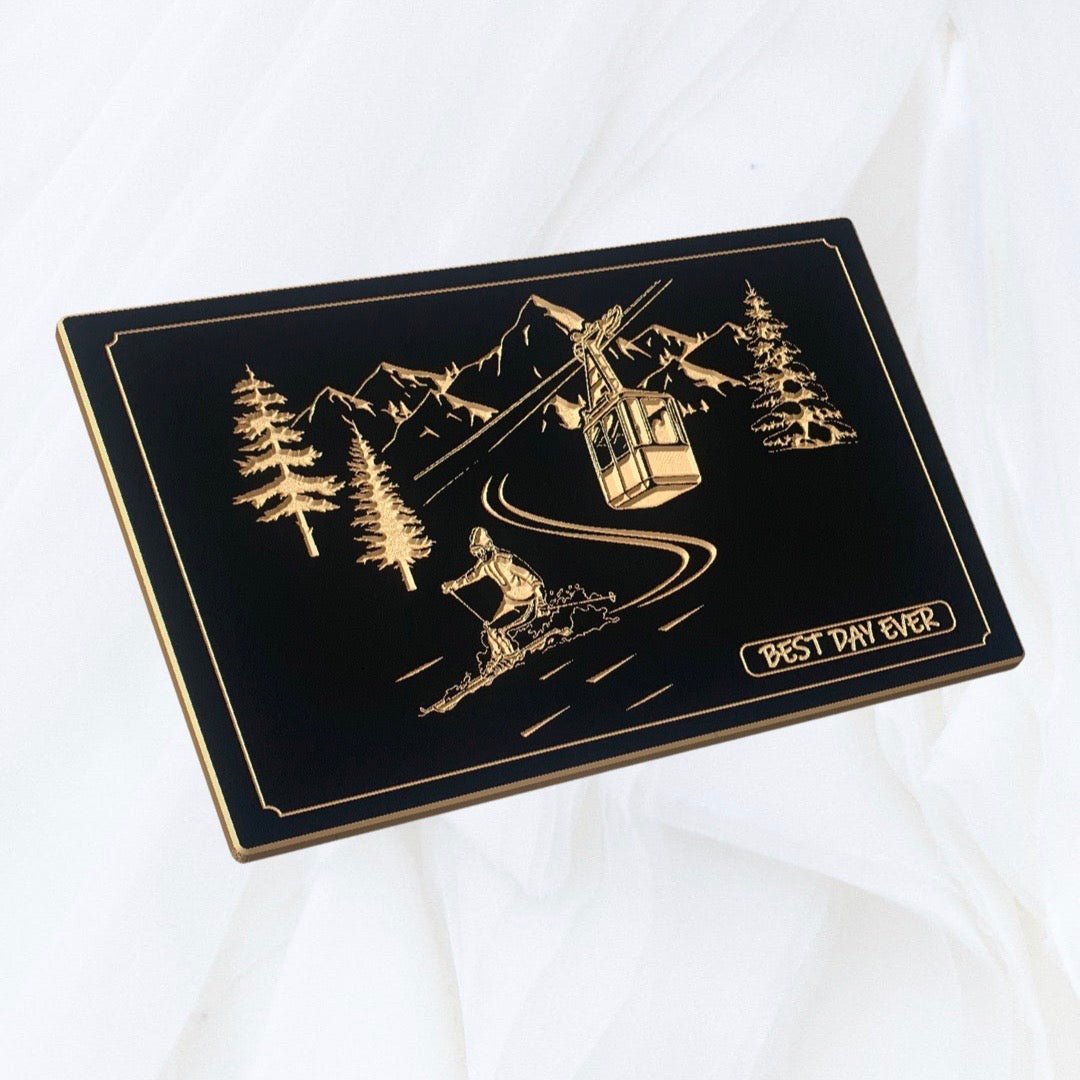 Powder skier personalized carved wood art 24" x 16" - Advent Wood Products