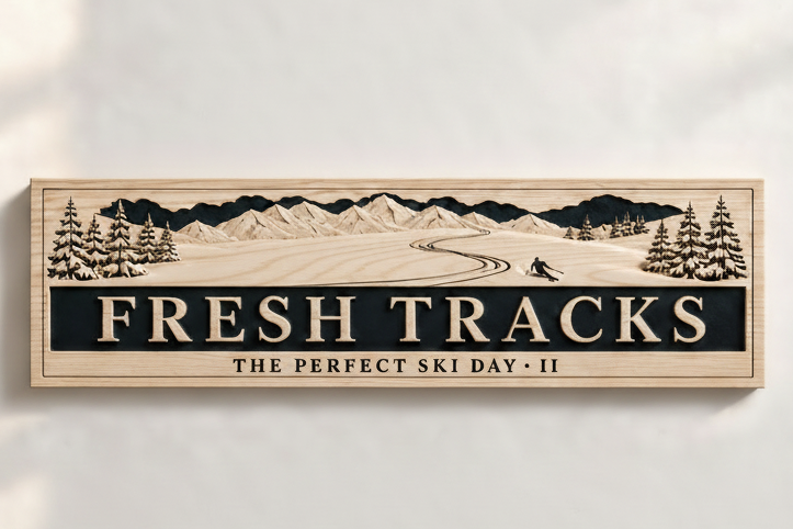 Fresh Tracks — The Perfect Ski Day · II | Advent Limited Edition | CNC Wood Sign