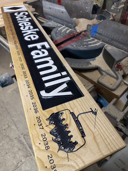 Personalised Wood Carved Family Name ski pass memories sign