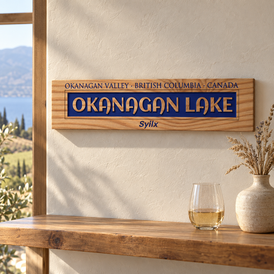 Okanagan Lake Carved Wood Sign
