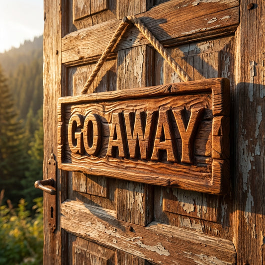 The Unwelcome Sign: Funny 'Go Away' Carved Wood Decor
