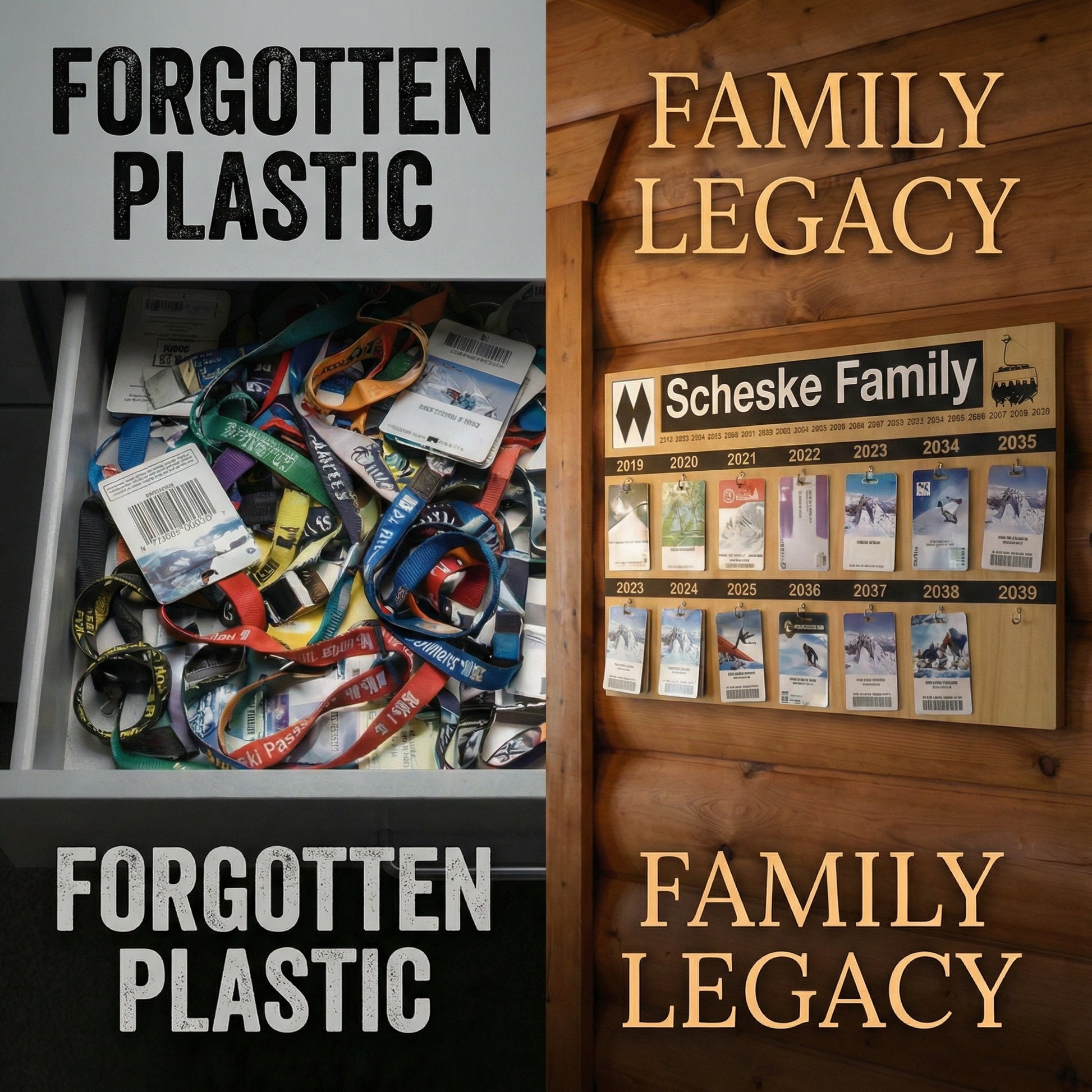 Family ski pass memories sign