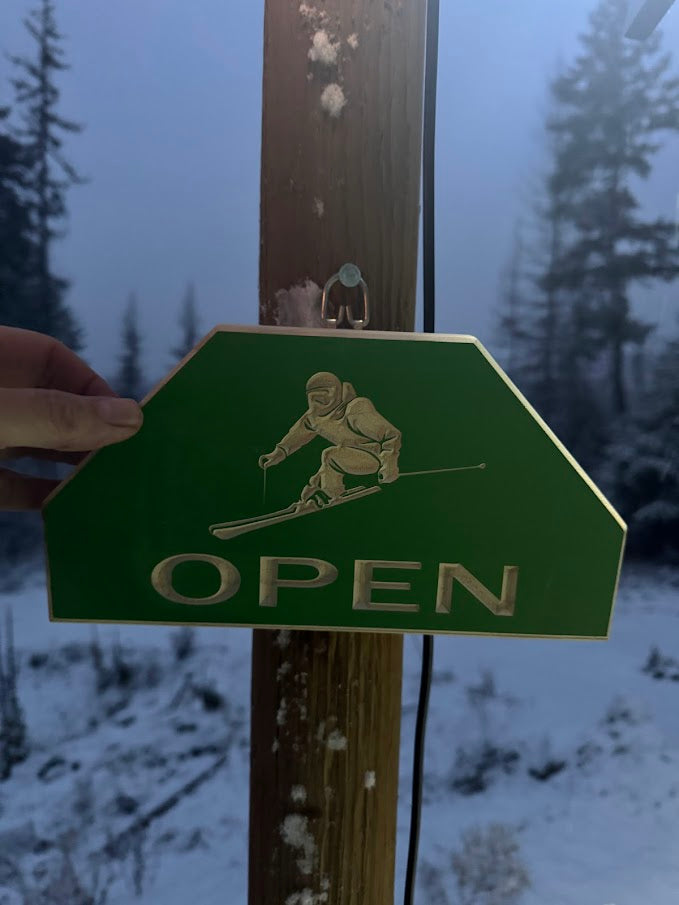 Folding carved wood Alpine sign