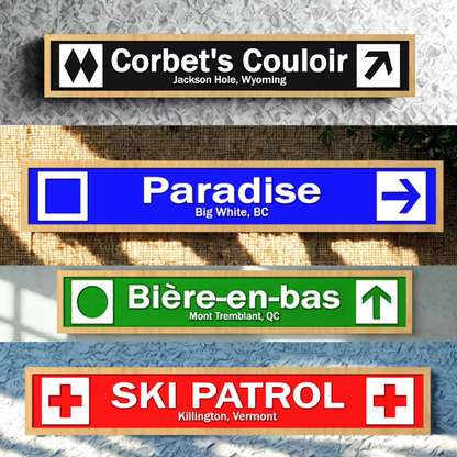Personalised Framed Wood Carved Ski Trail Signs — various sizes
