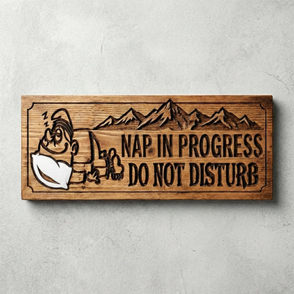 "Nap In Progress" Mountain Sign | Classic Wood Carved Sign