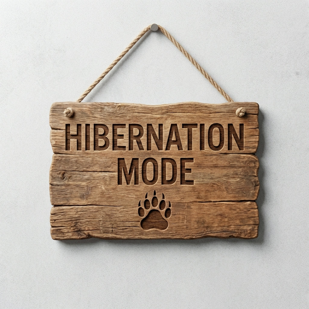 "Hibernation Mode" Sign | Carved Wood Bear Paw Decor