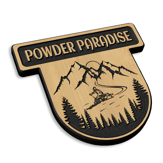 Personalised POWDER PARADISE wood carved sign
