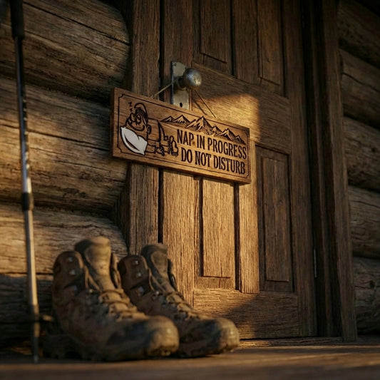 "Nap In Progress" Mountain Sign | Classic Wood Carved Sign