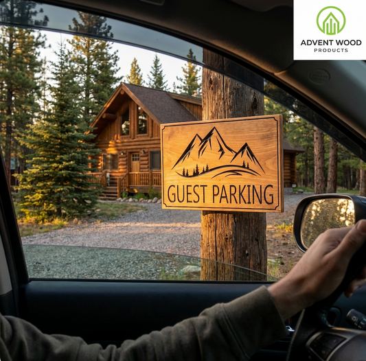 Guest Parking Mountain-scape wood carved sign