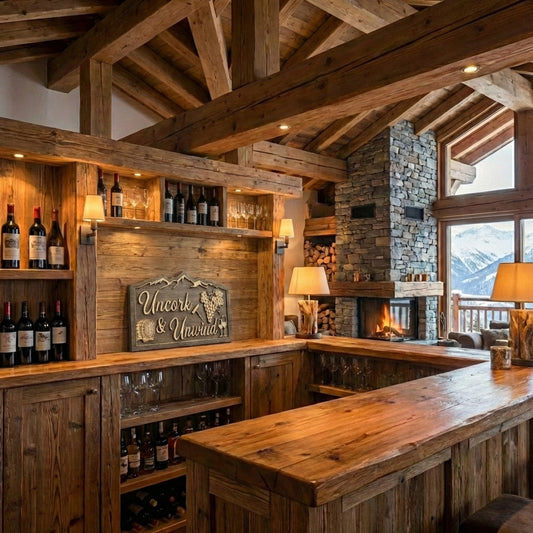 "Uncork & Unwind" Alpine Themed Home Bar Sign