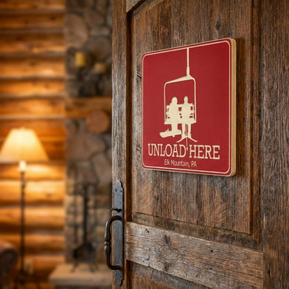The Unload Zone: Authentic Carved Ski Chairlift Sign