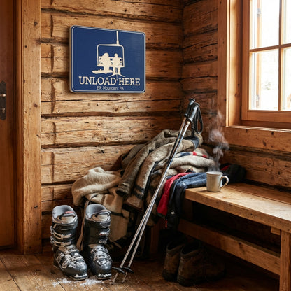 The Unload Zone: Authentic Carved Ski Chairlift Sign