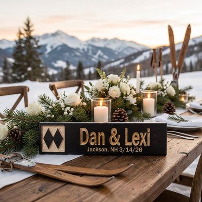 Mini Ski Trail Sign | Table Marker | Personalised Ski Decor Gift