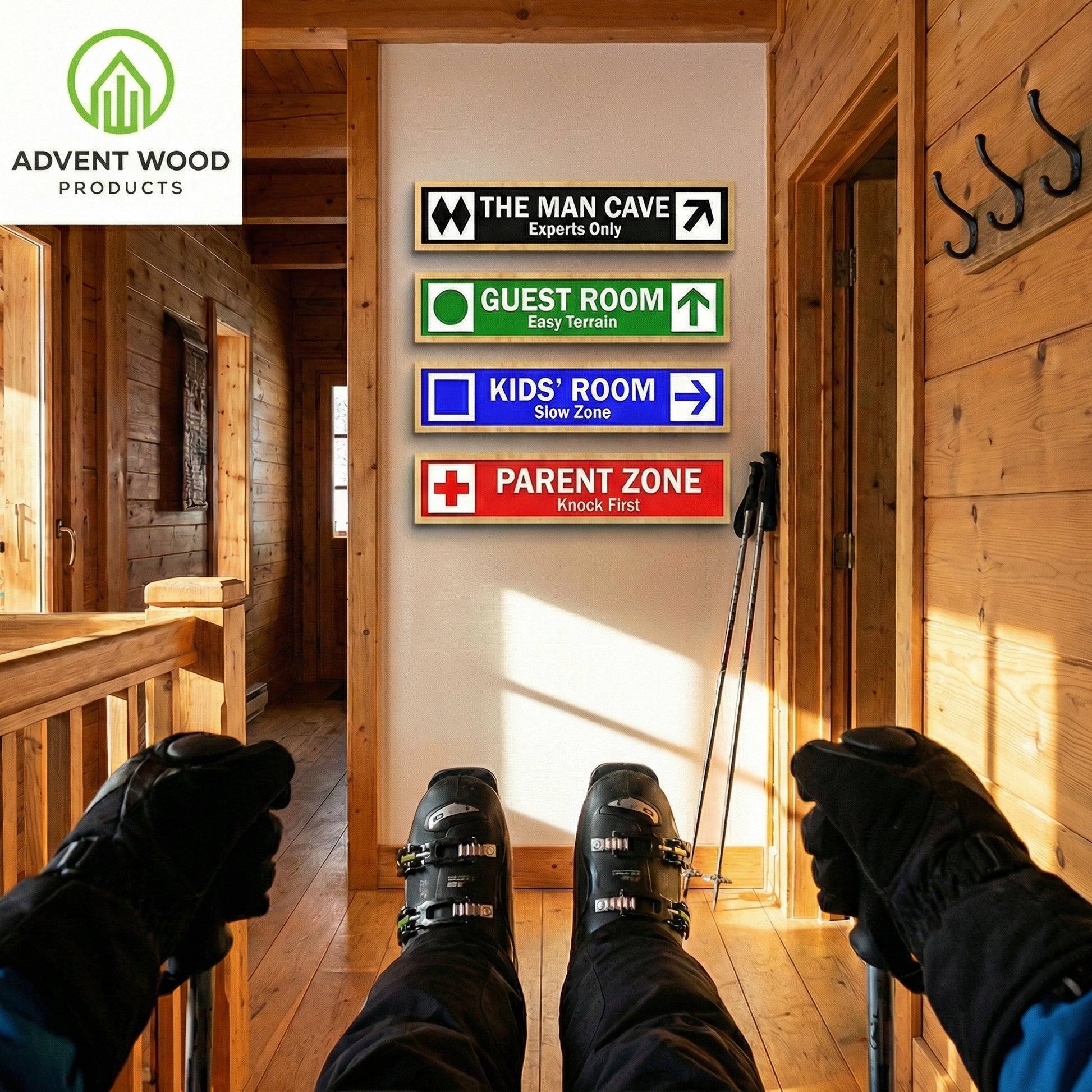 Personalised Framed Wood Carved Ski Trail Signs — various sizes