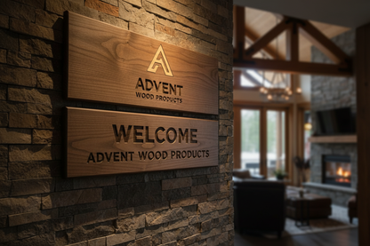 Advent Wood Products Logo Welcome Sign