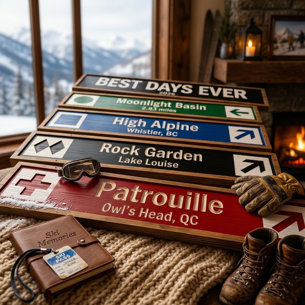 Framed Wood Ski Trail Sign: Your Mountain Memory, Captured