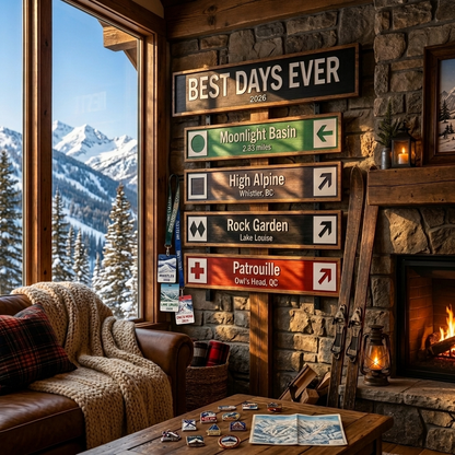 Framed Wood Ski Trail Sign: Your Mountain Memory, Captured