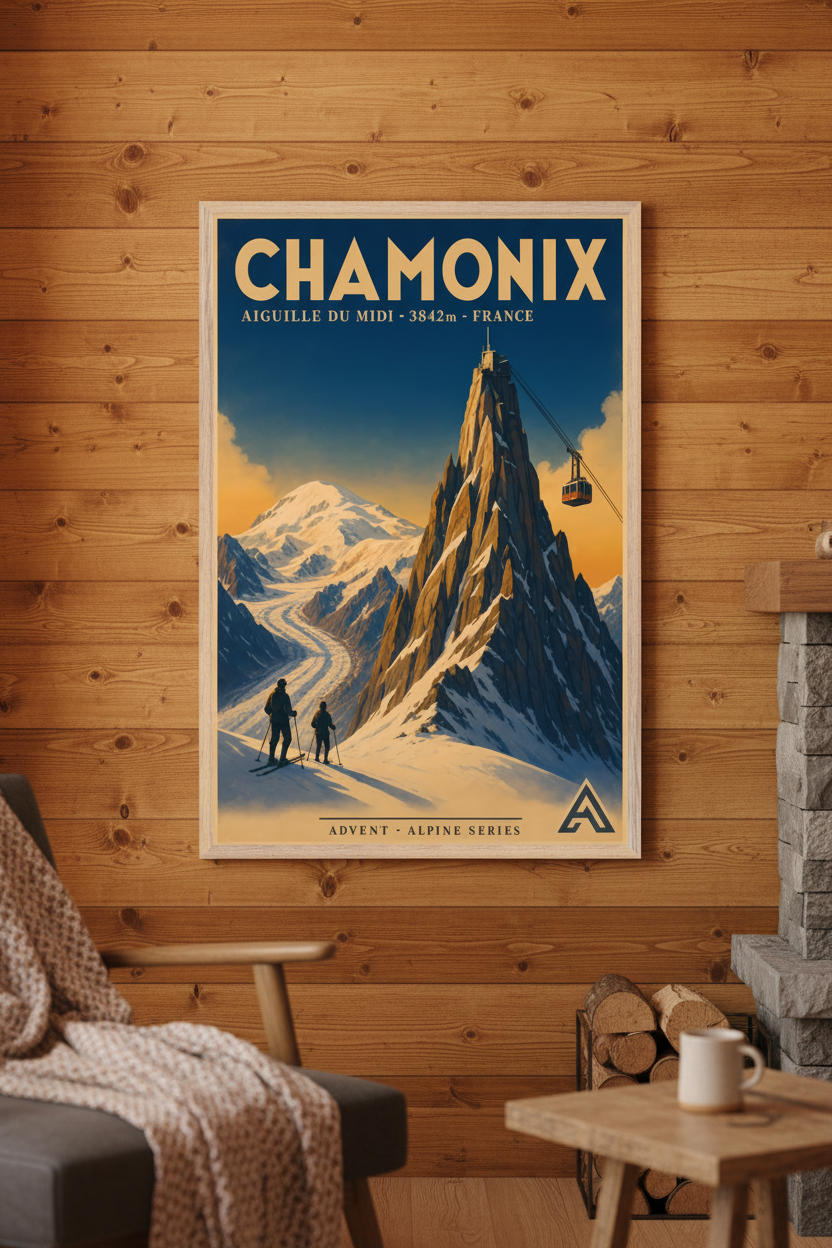 Chamonix poster on chalet wall