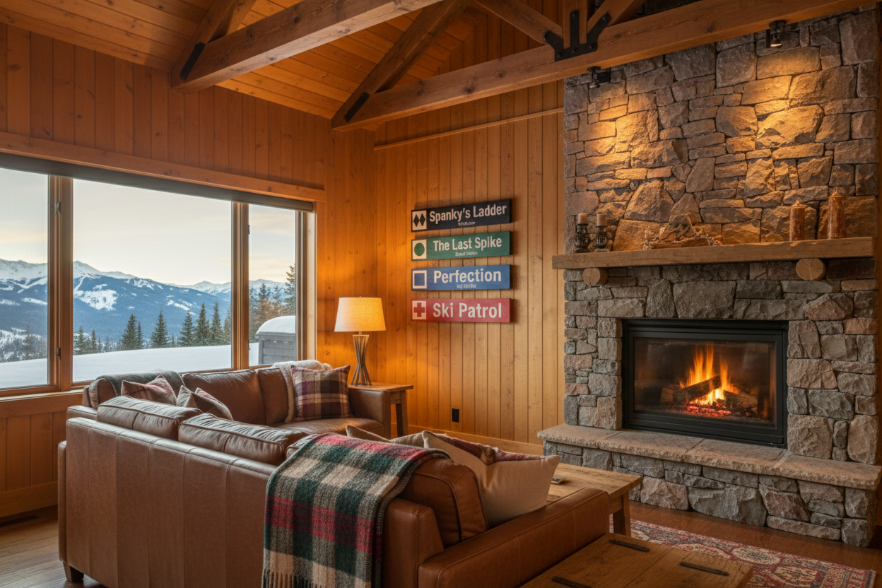 Cozy mountain cabin with 4 ski trail signs